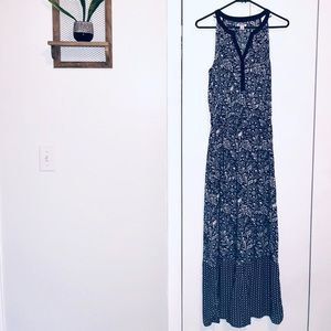 Navy/white floral/paisley print maxi dress